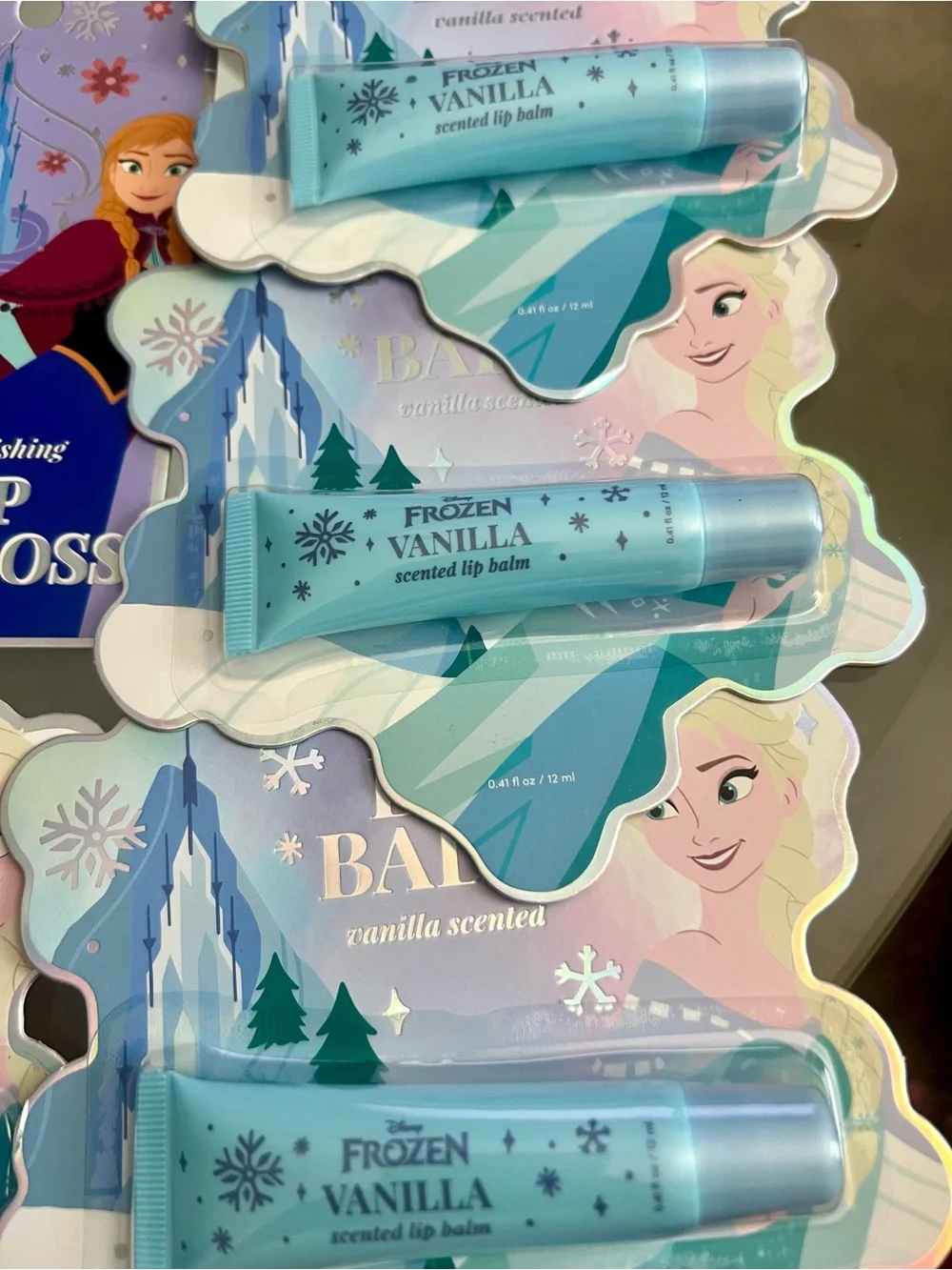 4 Disney Frozen Vanilla Scented Lip Balm – Light Blue Tubes